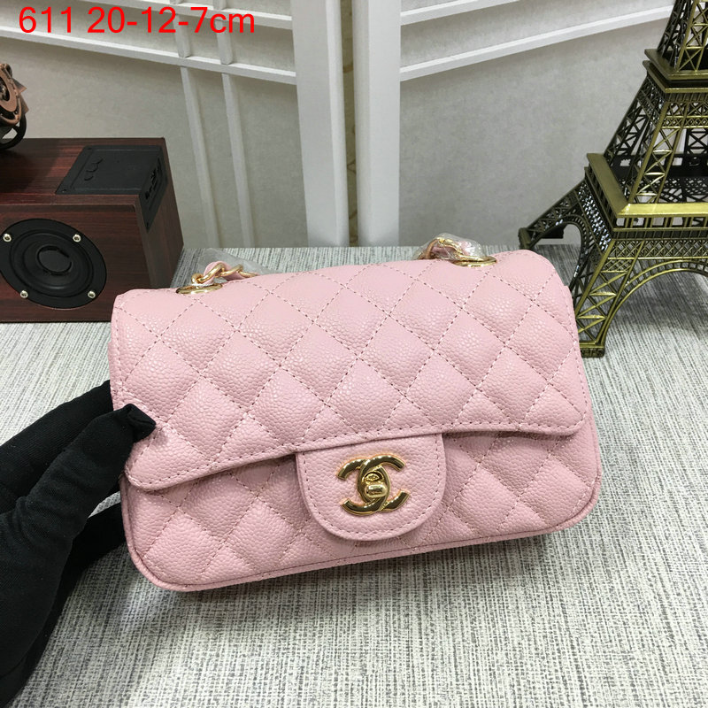 Chanel classic flap bag mini pink caviar with gold hardware